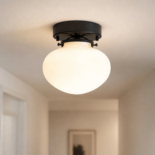 Sloan Modern Vintage Pebble‑Shaped Milk Glass Ceiling Light