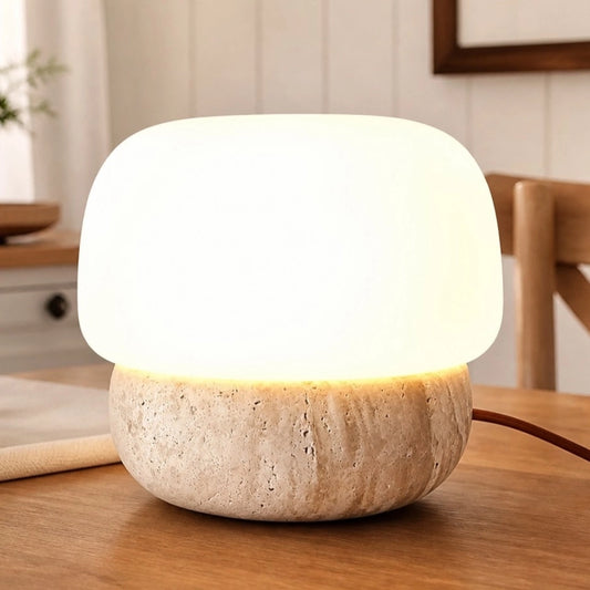 Solenne Minimalist Mushroom Travertine Table Light