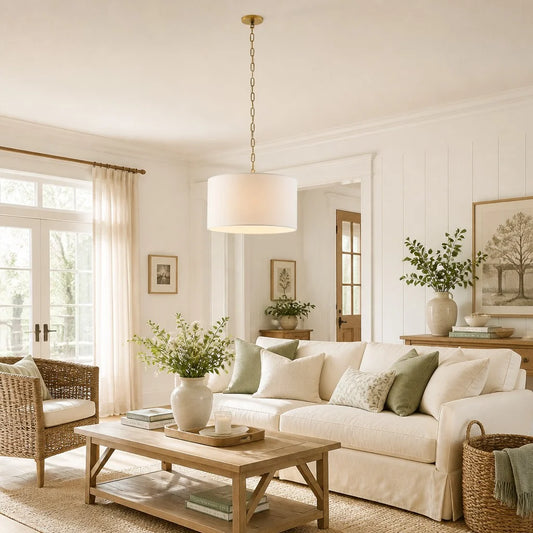 Soren Modern Farmhouse Linen Drum Pendant Light