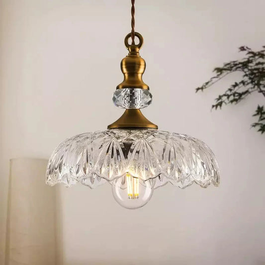 Sylvie Vintage Glass Brass Flower Pendant Light