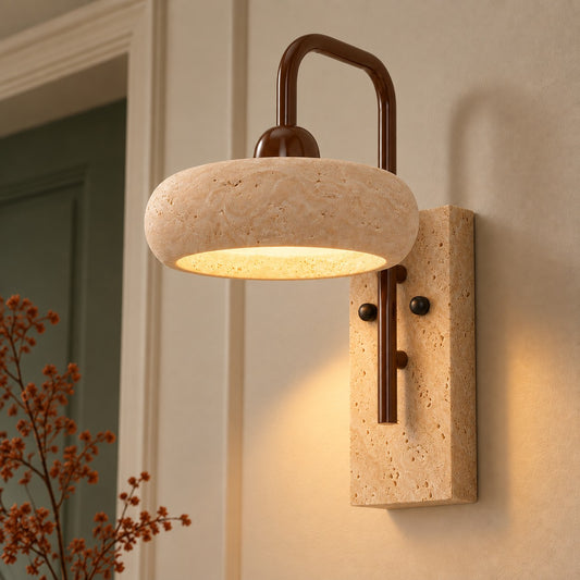 Tavik Vintage Rustic Travertine Stone Cylinder Wall Sconce