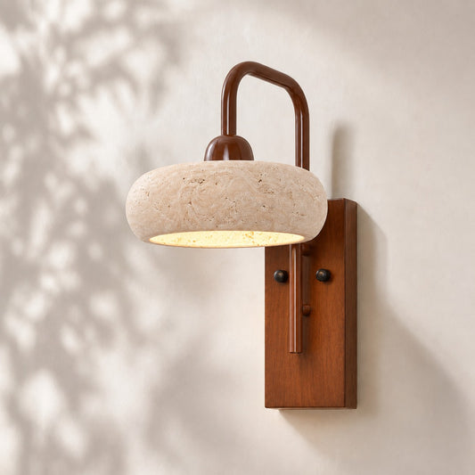 Tavik Vintage Rustic Travertine Stone Cylinder Wall Sconce