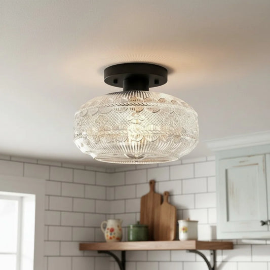 Vintage Floral Pattern Glass Ceiling Light