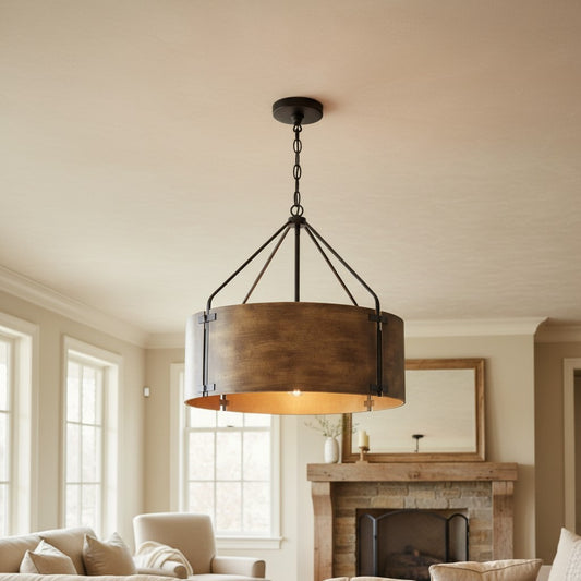 Vintage Industrial Bronze Drum Shade Pendant Light