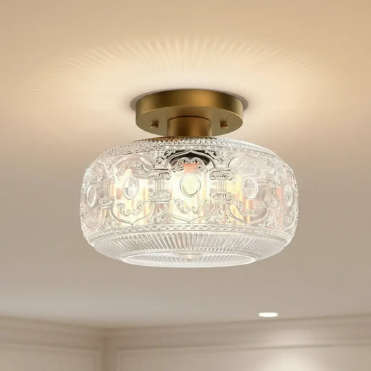 Vintage Luxury Round Pattern Glass Ceiling Light