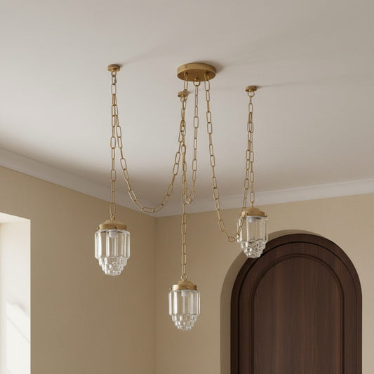 Vintage Metal & Glass Chain-Drop Chandelier