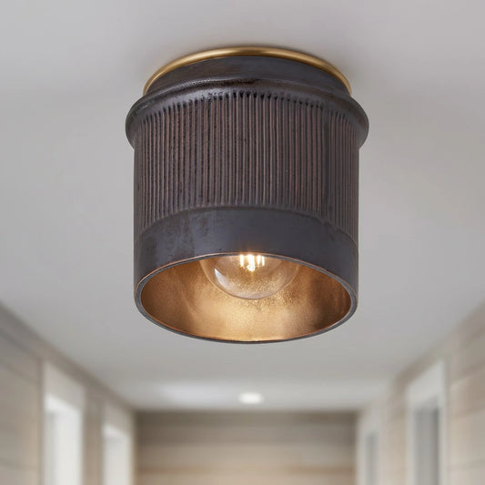 Vintage Rustic Black Metal Industrial Flush Mount Ceiling Light