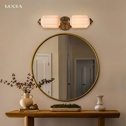 Vintage Art Deco Milk Glass Eloise Vanity Light Fixture