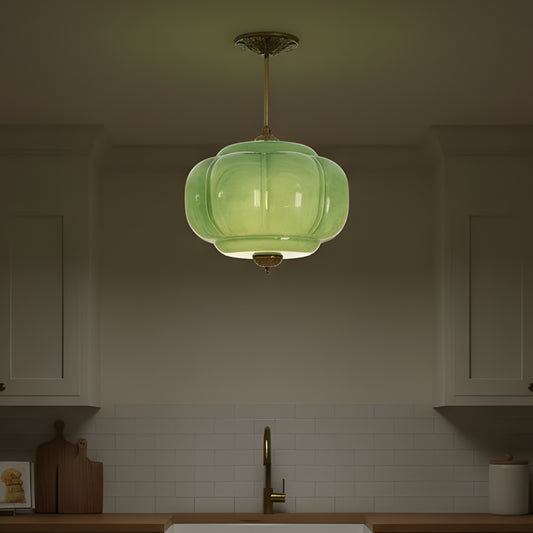 Vintage Eloise Milk Glass Pumpkin Semi-Flush Mount Pendant Light