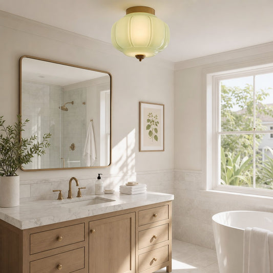 Alarica Vintage Scallop Milk Glass Semi-Flush Mount Ceiling Light Fixture