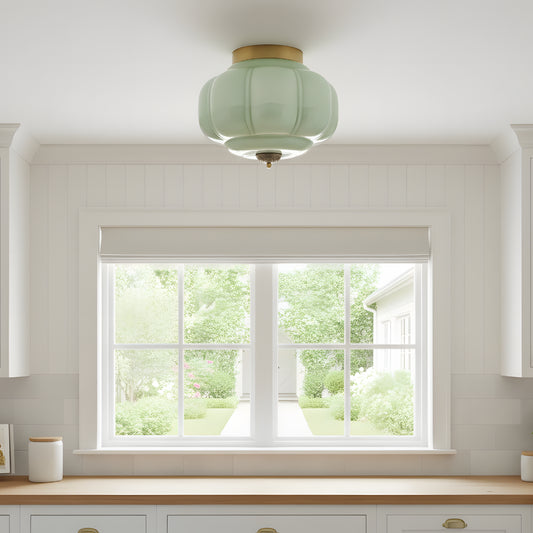 Vintage Milk Glass Semi-Flush Mount Ceiling Light Fixture for Bedroom Hallway