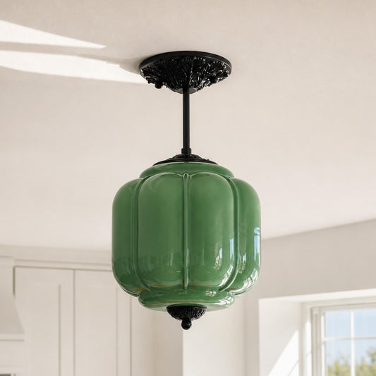 Vintage Scallop Milk Glass Lantern Ceiling Light