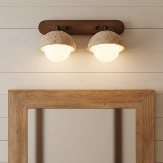 Vintage Wabi-Sabi Travertine Natural Stone Globe Wall Sconce