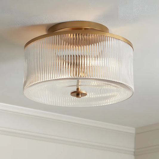 Vireo Farmhouse Drum-Shaped Ribbed Glass Ceiling Light