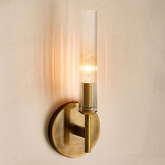 Vireo Farmhouse Cooper Ribbed Glass Tube Sconce