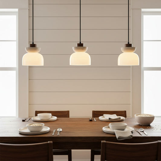 Wabi-Sabi Travertine Frosted Glass Pendant Light for Kitchen Island