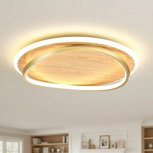 Wooden LED Flush Mount Ceiling Light with Metal Ring in Modern & Contemporary Style