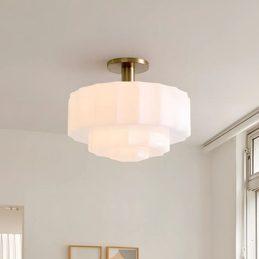 Wren Modern Tiered Textured Milk Glass Flush Mount (14")