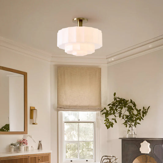 Wren Modern Tiered Textured Milk Glass Flush Mount (14")