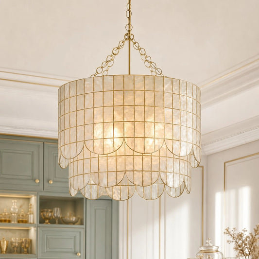 Wylara Vintage Double Tiered Scalloped Capiz Shell Chandelier