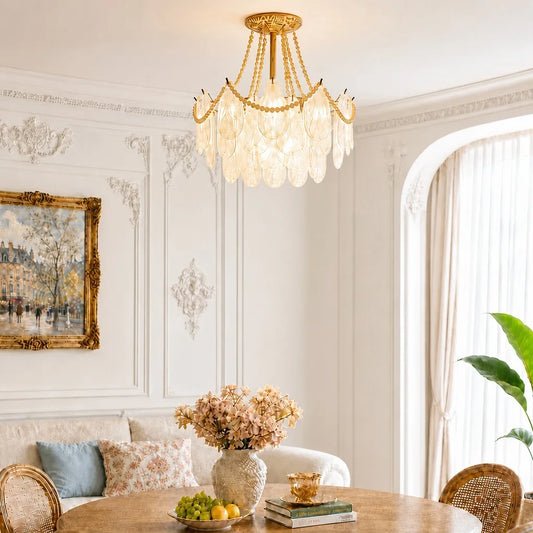 Wylowyn Vintage Glass Capiz Shell Tiered Chandelier