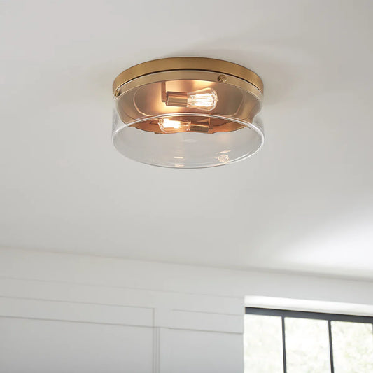 Keaton Industrial 2-Light Cylinder Clear Glass Flush Mount Light
