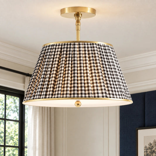 Yarina Vintage Pleated Printed Fabric Ceiling Light