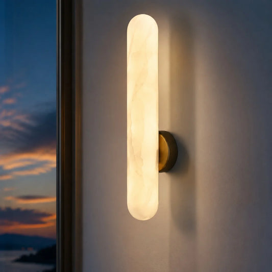 Yvaina Minimalist Elongated Oval Alabaster Wall Lamp