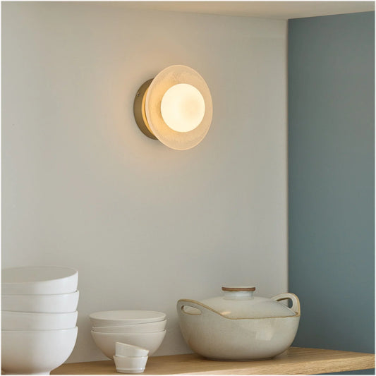 Zetes Contemporary Round Sand Blasted Glass Wall Sconce