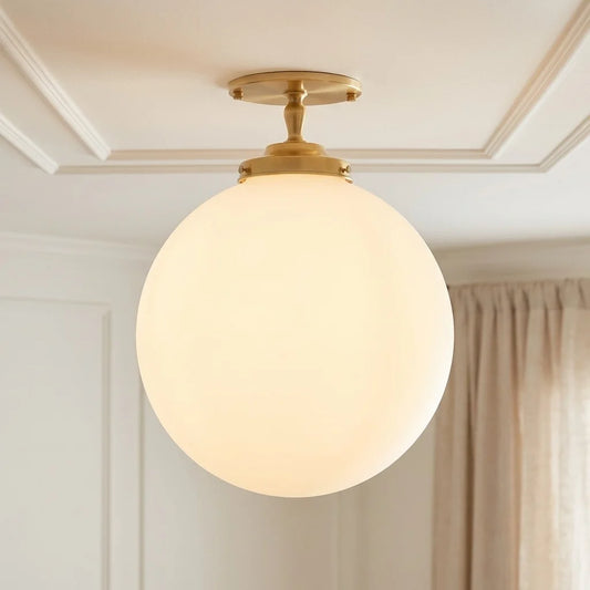 Zora Art Deco Brass Globe Glass Ceiling Light