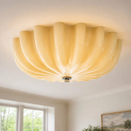 Zorael Modern Fluted Glass Flower Flush Ceiling Light