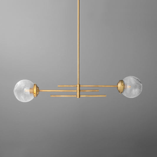 Osamah Minimalist Horizontal Ribbed Glass 2-Light Brass Chandelier