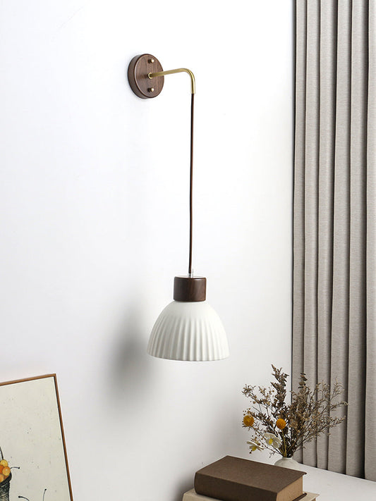 Alexya Nordic Ribbed Ceramic Wood Plate Wall Light