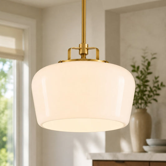 Ava Modern Antique Brass Opal White Glass Pendant Light for Kitchen Island