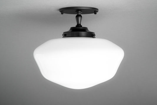 Zachary Vintage Schoolhouse Art Deco Wavy Bowl Opal Glass Ceiling Light
