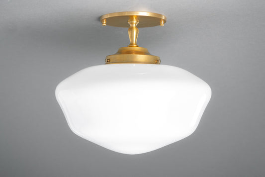 Zachary Vintage Art Deco Wavy Bowl Opal Glass Ceiling Light