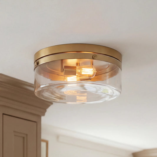 Yari Industrial 2-Light Cylinder Clear Glass Flush Mount Light