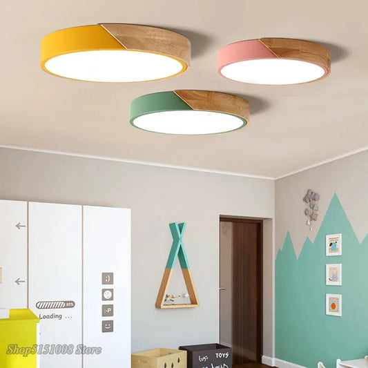 Wood Round Led Ceiling Light for Living Room Kitchen - Modern Nordic Home Lighting