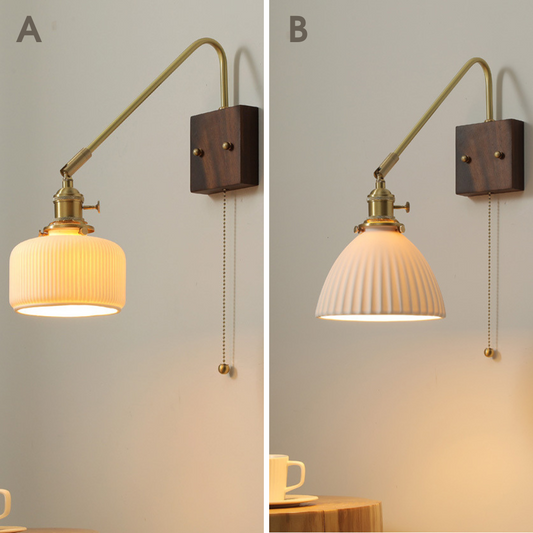 Ceramic Wall Light With Wood Plate - 106WL