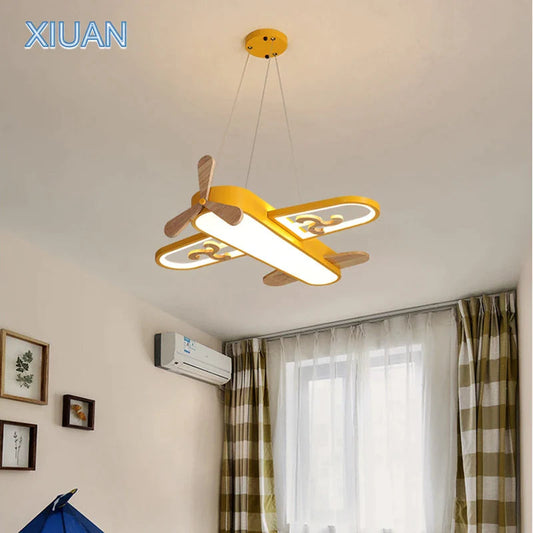 Kids Airplane Pendant Lights Wood Metal Sconces Nursery School LED