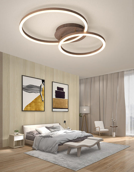 Wooden LED Flush Mount Ceiling Light with Single, Double or Triple Rings in Modern & Contemporary Style