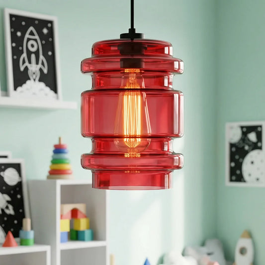Modern Colorful Cylindrical Glass Pendant Light