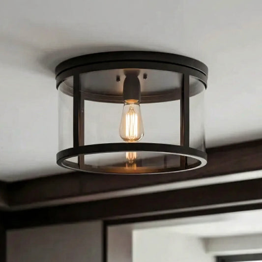 Nolan Industrial Round Clear Glass Flush Mount Ceiling Light