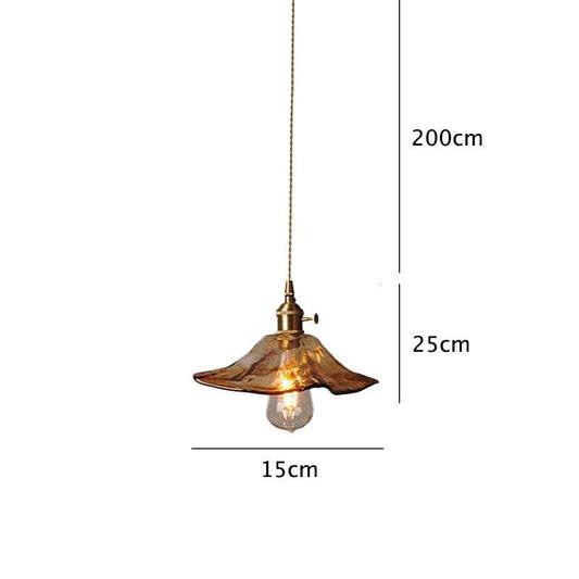 Tea Coloured Glass Pendant LED Light with Handkerchief Lampshade in Vintage Style