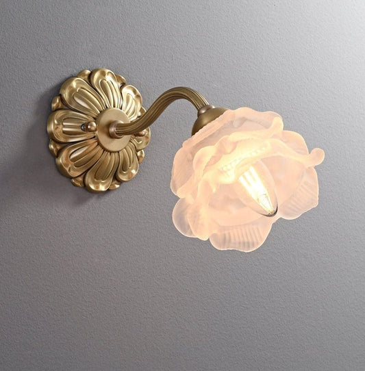 Frosted Layered Glass Flower Wall Light with Brushed Brass Carved Flower Lamp Fixture