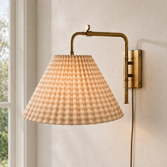 Kiran Vintage Swing Arm Pleated Fabric Wall Light