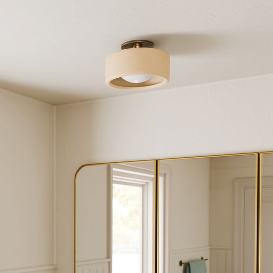 Modern Porcelain Drum Shade Semi Flush Mount Ceiling Light