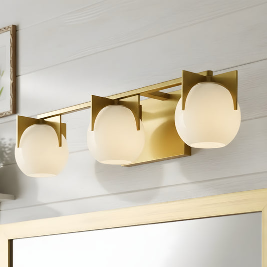 Chase Mid-Century Modern Brass LED Milk Glass Vanity Light