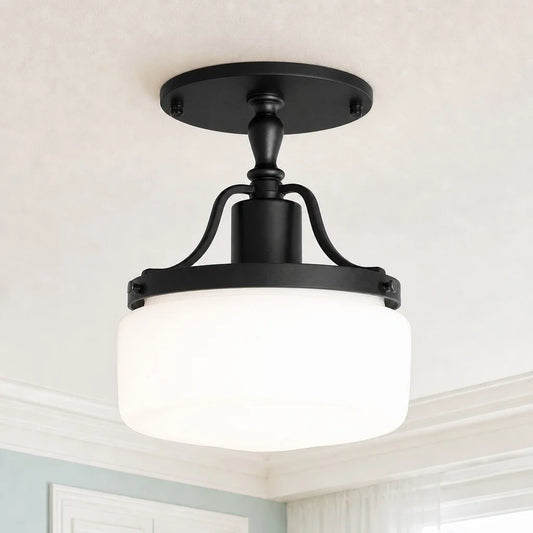 Fiora Vintage Brass Glass Drum Ceiling Light
