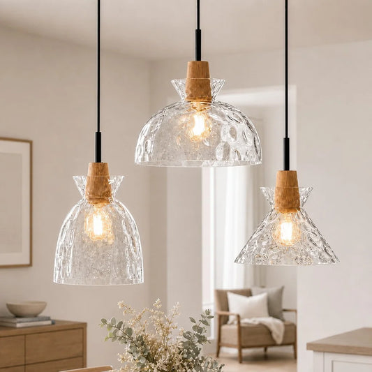 Melis Modern Farmhouse Hammered Glass Pendant Light
